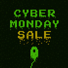 Cyber monday sale event background in pixel design. Cyber Monday sale banner template for business promotion vector illustration