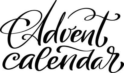 Obraz premium Vector handwritten Christmas calligraphic lettering text Advent calendar. Design for winter holidays, calendar, greeting card, poster. Religious nativity