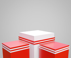 White and red empty stage product show 3d render