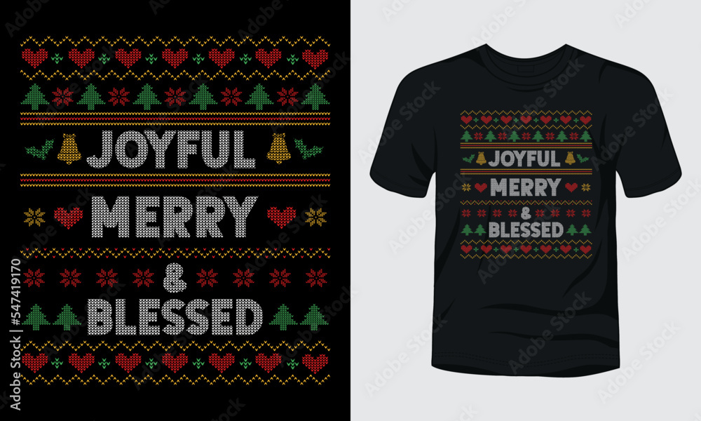 Wall mural Joyful merry and blessed ugly Christmas sweater design.