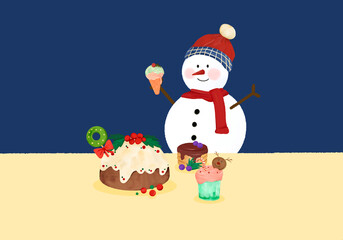 snowman with christmas tree