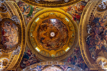 Fototapeta na wymiar Rome, Italy - October 2022: Church of the Gesu decorated ceiling