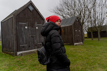 Travel. A woman walks around the city of Copenhagen. Denmark.