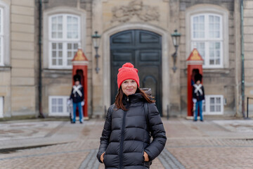 Travel. A woman walks around the city of Copenhagen. Denmark.