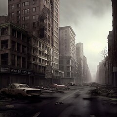 Fototapeta na wymiar Midjourney abstract render of a dystopian city