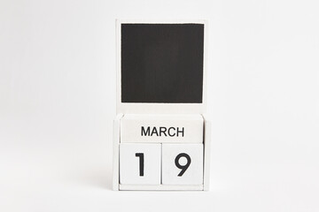 Calendar with date March 19 and space for designers. Illustration for an event of a certain date.