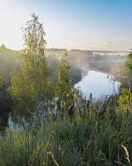 Naklejka na ściany i meble misty morning on the river