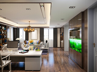 3d render of working office