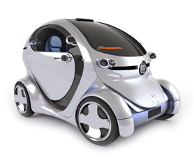 Futuristic Smart Car, realistic 3D digital Illustration, isolated on white Background