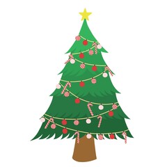 A christmas tree with candies on white background