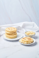 Arepas, traditional Latin American breakfast, food from Colombia and Venezuela.