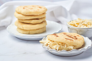 Arepas, typical food from Colombia and Venezuela, made with corn flour.
