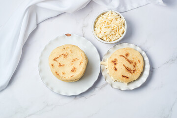 Arepas, traditional Latin American breakfast, food from Colombia and Venezuela.
