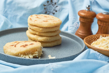 Arepas, traditional Latin American breakfast, food from Colombia and Venezuela.