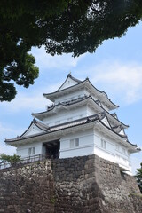 Reconstructed Odawara castle. Sunshine and blue sky, summer season