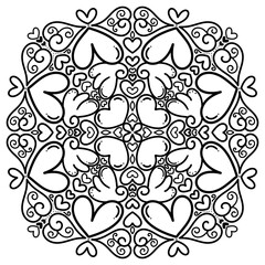 Heart Mandala for Coloring book, Coloring page