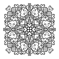 Heart Mandala for Coloring book, Coloring page