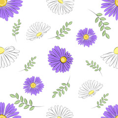 seamless pattern with white and violet flowers