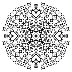 Heart Mandala for Coloring book, Coloring page