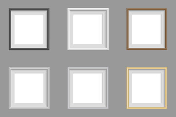 Frame for a picture or photograph. Photo frame icon. Set of realistic colored frames in flat design isolated on grey background. Vector illustration for cartoon design.