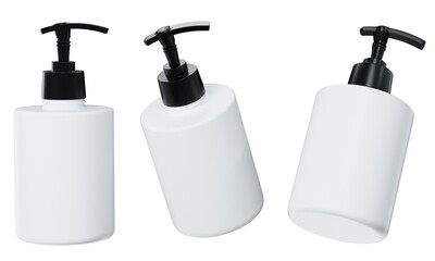Obraz premium Cosmetic dispenser mockup 3D render, white plastic care product bottle template isolated on white background