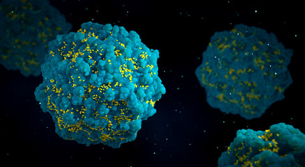 HIV Virus Microbiology And Virology Concept.
HIV particles emerging from an infected T cell.
3d Rendering. 3D Illustration.