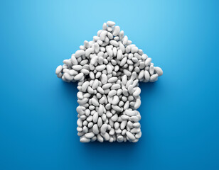 Arrow of Jelly beans on Blue background 3d illustration