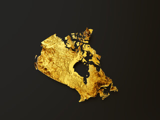 Canada Map Golden metal Color Height map Background 3d illustration