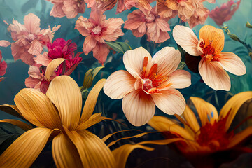 Obraz na płótnie Canvas spring flowers Background. Tropical flowers. background for your design, postcards, advertising, social media posts, textile