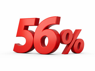 3d Red 56% Fifty Six Percent Sign on White Background 3d illustration