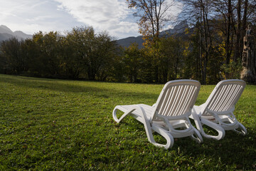 Sun loungers with a view on the  Alps.