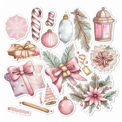 Christmas watercolor illustration with winter accessories or elements