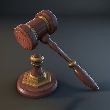 Judge hammer with its base, 3D render. auction
