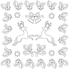 Decorative winter card with floral ornament and deer. Zenart. Stylized template for Christmas cards, congratulations and corporate invitations, covers, books and anti-stress coloring pages.