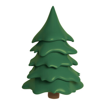 Beautiful cartoon green fir tree isolated on white background. 3d rendering     