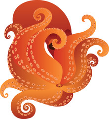 The orange octopus print closes with tentacles