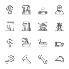 Power and Industry thin line vector icon set