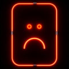 Sad emotion neon lights. Red glowing led expressing negative feelings. Stress and bad thinking icon. 3D illustration.