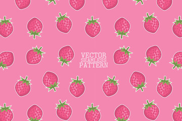 Strawberry fruit vector illustration seamless repeat pattern on a pink background fresh berry