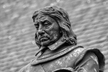 Close-up of Oliver Cromwell statue at London, England.
