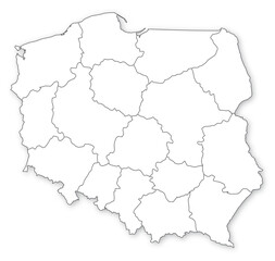 Simple map of Poland with voivodeships isolated with transparent background. Illustration from vector.