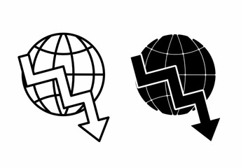outline silhouette global recession icon set isolated on white background