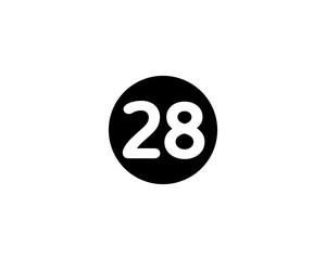 An Illustrated number 28 Flat Black Color Icon Isolated on white Background