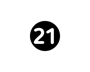 An Illustrated number 21 Flat Black Color Icon Isolated on white Background