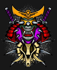 Fototapeta na wymiar illustration of samurai and animal head skeleton~2