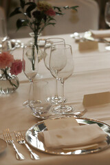 banquet table at lunch with warm light