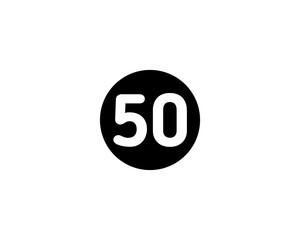 An Illustrated number 50 Flat Black Color Icon Isolated on white Background