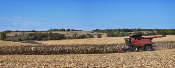 Combine Harvesting Corn Field Northern