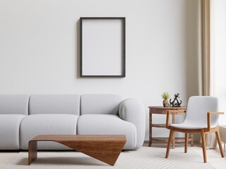 3D rendering minimal style living room with wooden floor ,white wall,big window,carpet