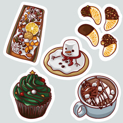 Christmas desserts. Cake. Stollen. Cocoa. Tangerines in chocolate. Cookies. Muffin.